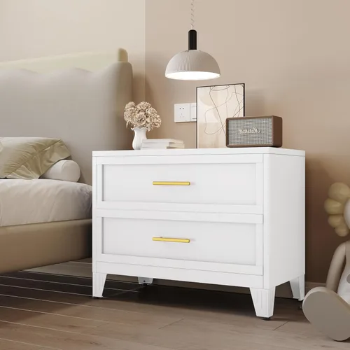Miniatura 18 de Cómoda blanca de 5 cajones para dormitorio, cómodas y cajoneras de metal de 53.46 pulgadas de alto con diseño de esquinas curvas, cajonera Blanco