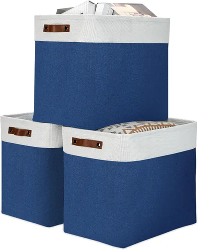 Miniatura 30 de DULLEMELO Juego de 4 cubos de almacenamiento, cesta de almacenamiento de tela para estantes, armario, cuarto del bebé, almacenamiento de juguetes
