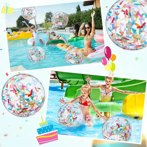 Miniatura 3 de Civaner 10 bolas inflables de playa con purpurina de 16 pulgadas, bola grande de confeti brillante para piscina, globo inflable transparente, Negro