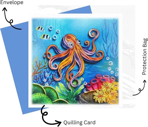 Miniatura 3 de Colorido animal bajo el mar, tarjeta de felicitación para pareja, tarjeta de Quilling de color de agua, tarjeta de arte para recuperarse pronto