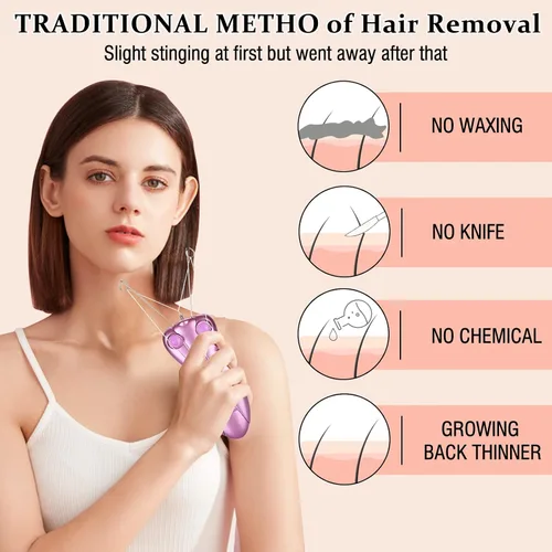Miniatura 5 de Removedor de vello facial eléctrico para mujer, depiladora de belleza para mujer, depiladora facial de algodón (rosa)