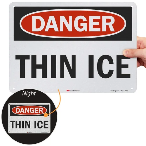 Miniatura 4 de SmartSign "Danger - Thin Ice" etiqueta 5" x 7" vinilo laminado reflectante 3M