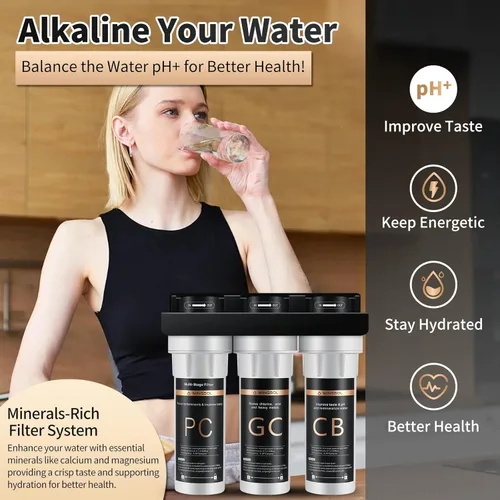Miniatura 2 de WINGSOL WINGSOL - Filtro de agua alcalino para debajo del fregadero con grifo, sistema de filtro de agua de 10 capas que reduce los metales pesados