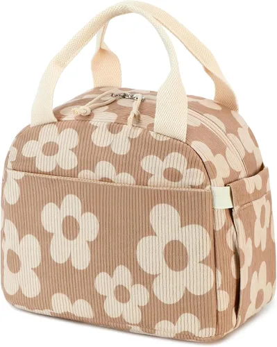 Miniatura 22 de Bluboon Bolsa de almuerzo para mujer, bonita bolsa de almuerzo de pana con correa para el hombro, reutilizable, aislada, gran capacidad