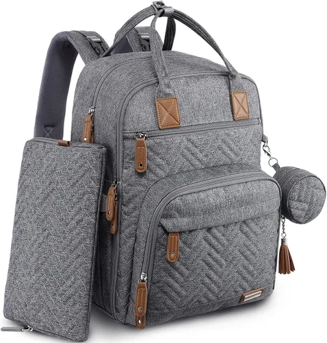 iniuniu Mochila para pañales, kit 4 en 1, bolsas de bebé unisex grandes para niños y niñas, mochila de viaje impermeable con bolsa para pañales Gris