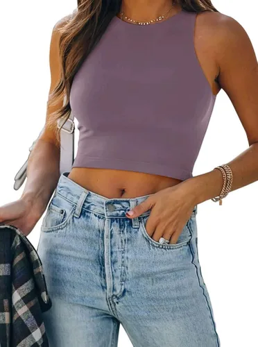 REORIA - Camisetas ombligueras sin mangas y con espalda cruzada para mujer, ombligueras sexys con cuello halter