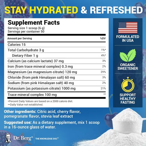 Miniatura 3 de Dr. Berg Zero Sugar Hydration Keto Electrolyte Powder - Mejorado con 1000 mg de potasio y sal rosa real del Himalaya (no sal de mesa) - Suplemento