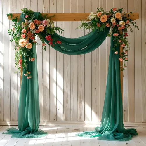 Tela drapeada para arco de boda de 28" x 19 pies, telón de fondo de tela de gasa transparente, 1 panel de cortinas verde esmeralda para decoración
