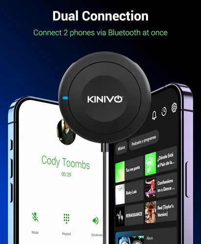 Miniatura 4 de Kinivo BTC450 juego de entrada auxiliar Bluetooth, manos libres, para autos (3,5 mm) - Admite AptX