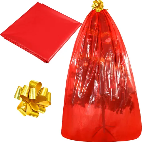 Boao 1 juego de bolsa de eliminación de árbol de Navidad y almacenamiento de extracción con lazo dorado para tirar de cinta dorada, cubierta de