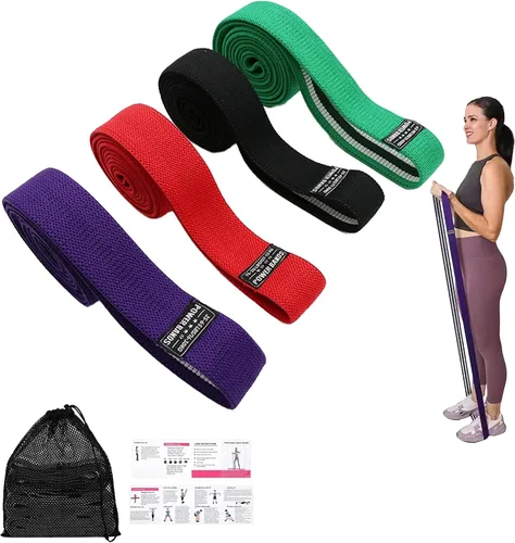 Miniatura 9 de Bandas de resistencia para entrenamiento, juego de 3 bandas elásticas largas para ejercicio con guía de entrenamiento y bolsa de transporte, bandas