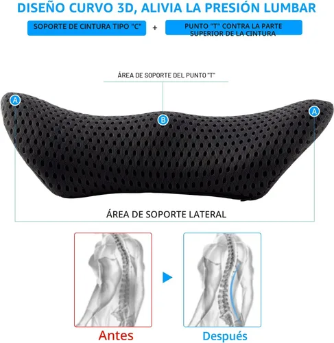 Miniatura 3 de Almohada lumbar, almohada de apoyo lumbar de espuma viscoelástica para silla de oficina y asiento de automóvil, almohada de apoyo para aliviar