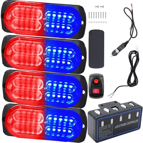 Miniatura 10 de Luces LED de advertencia, 4 piezas, advertencia de emergencia, construcción de peligro, ultra delgada, función de sincronización para automóvil