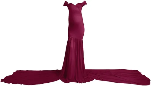 Miniatura 5 de Vestido de maternidad con hombros descubiertos y cuello en V para mujer, vestido largo de gasa con cuello en V y ajuste elegante, para fotografía