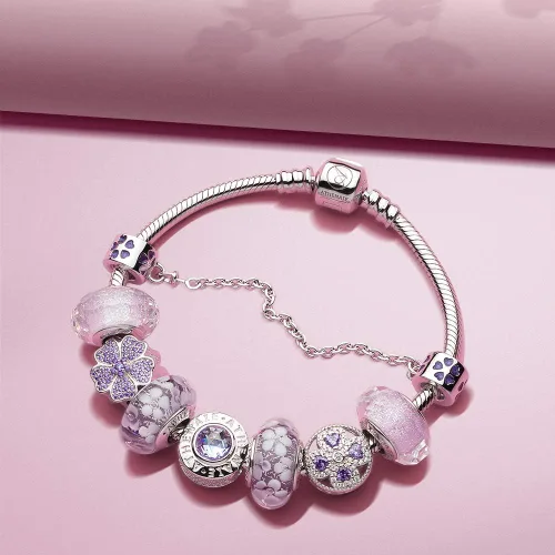 Miniatura 8 de Athenaie - Abalorio de cristal de Murano 925 con núcleo de plata y flor rosa, color rosa