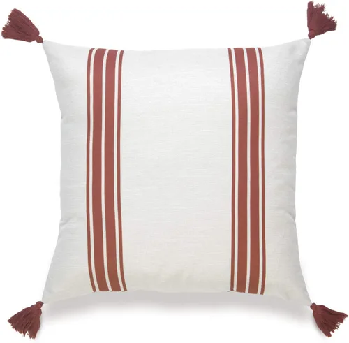 Miniatura 9 de Hofdeco Solo funda de almohada decorativa de otoño, para sofá, cama, borla a rayas naranjas, 18 x 18 pulgadas Borla de rayas naranja claro 18"x18