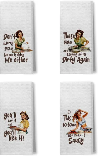 Miniatura 17 de Toallas de Cocina Divertidas "I'm Fine", Toallas Decorativas de Cocina y Té Estilo Ama de Casa Retro de los 50s, Toallas de Mano de Humor Sarcástico