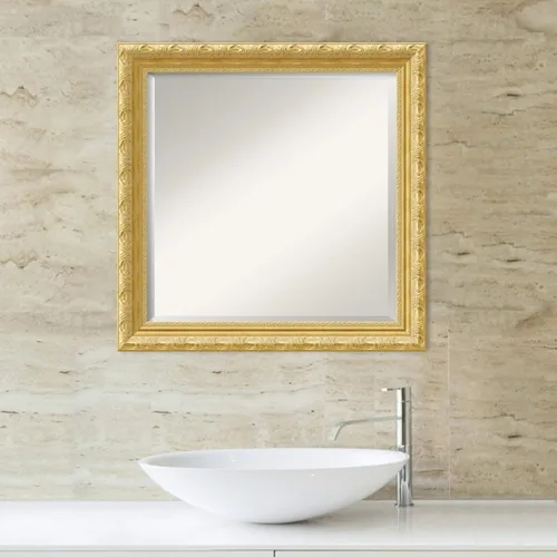 Miniatura 5 de Amanti Art Espejo de baño dorado para sobre el fregadero, espejo cuadrado dorado Versalles de 24 x 24 pulgadas, marco de madera tradicional mediano
