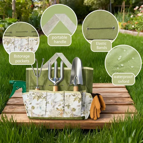 Miniatura 5 de Juego de herramientas de jardín, 10 piezas de herramientas manuales de jardinería resistentes con medidor de humedad del suelo y bolsa