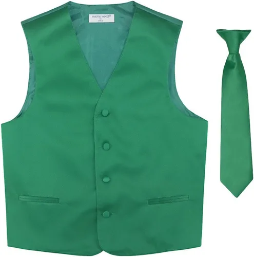 Chaleco de vestido de niño y corbata sólido EMERALD VERDE Color corbata de cuello conjunto