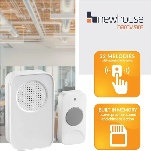 Miniatura 3 de Newhouse Hardware WCMP - Kit de timbre de puerta inalámbrico enchufable blanco Timbre inalámbrico para el hogar y la oficina con timbres