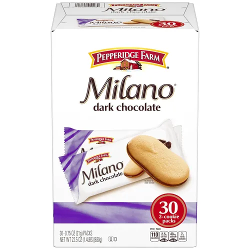 Pepperidge Farm Milano - Galletas de chocolate negro, caja de 30 paquetes, 2 galletas por paquete
