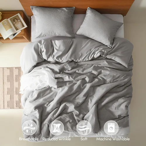 Miniatura 3 de Juego de funda de edredón Comfort Spaces gris claro individual - 2 piezas, textura punteada transpirable, juego de funda de edredón moderna