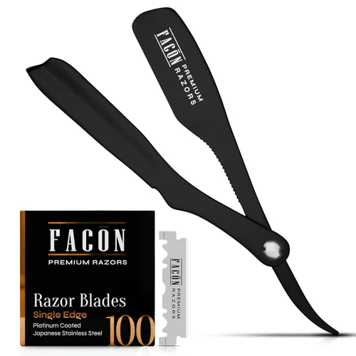 Miniatura 10 de Facón Navajas rectas para hombres - Kit de navaja de barbero profesional de hoja recta con 100 cuchillas, afeitadora de acero inoxidable japonés El