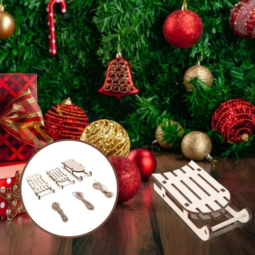 Miniatura 9 de jojofuny 12 piezas de decoración de trineo de madera: mini trineo para adorno de Navidad, adornos de trineo de madera sin terminar