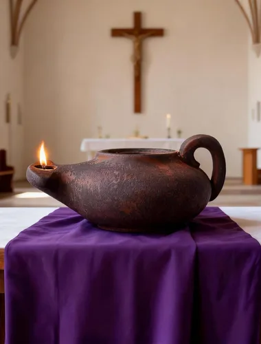 Miniatura 5 de Lámpara de aceite de arcilla hecha a mano, linterna bíblica de oración de estilo antiguo, regalo cristiano y decoración del hogar