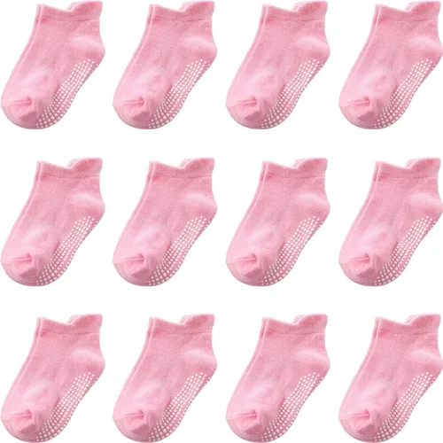 Miniatura 12 de Calcetines antideslizantes con agarre para tobillos, paquete de 12 unidades para niños pequeños, niños y niñas, lindos calcetines de algodón