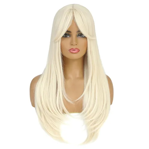 Miniatura 10 de SWACC Peluca de pelo sintético con flequillo largo en capas para mujeres con gorra de peluca (negro)