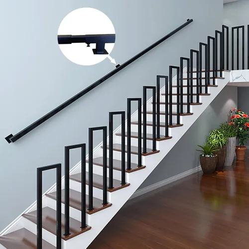Miniatura 3 de Barandilla de mano de hierro negro de 6.5 pies, barandillas de seguridad resistentes para escaleras de seguridad, montaje en pared, capacidad