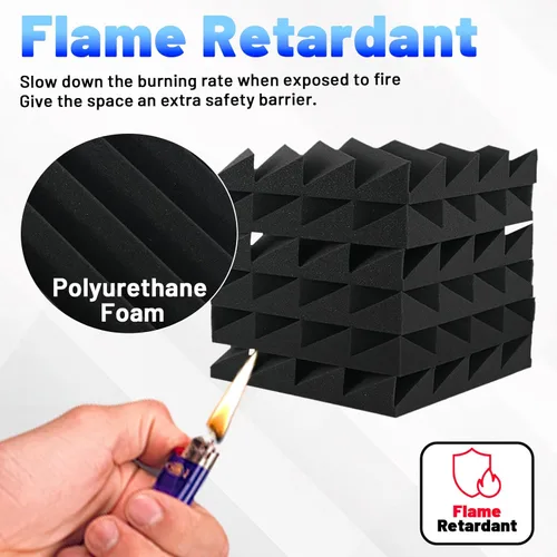 Miniatura 8 de Focusound Paquete de 16 paneles de espuma a prueba de sonido, paneles de espuma acústica de 2 x 12 x 12 pulgadas para pared, paneles de cuña Negro