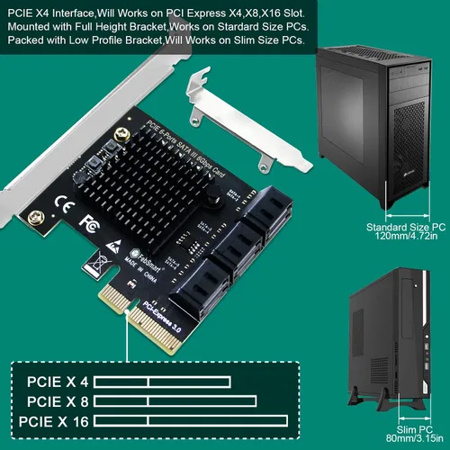 Miniatura 6 de Tarjeta de expansión PCIE 3.0 a 4 puertos 6Gbps SATA III para PC de escritorio, Plug and Play en Windows OS, MAC OS, Linux, ASMedia ASM1064