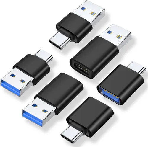 AreMe Adaptador USB C (paquete de 6), adaptador USB A macho a USB C macho, conector convertidor USB 3.0 a tipo C (negro)