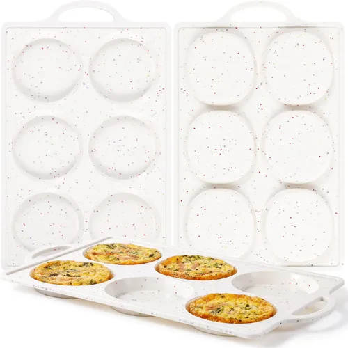 Miniatura 10 de CAKETIME Molde para huevos de silicona con marco reforzado de metal de 3 pulgadas para sándwiches de desayuno, molde redondo de silicona