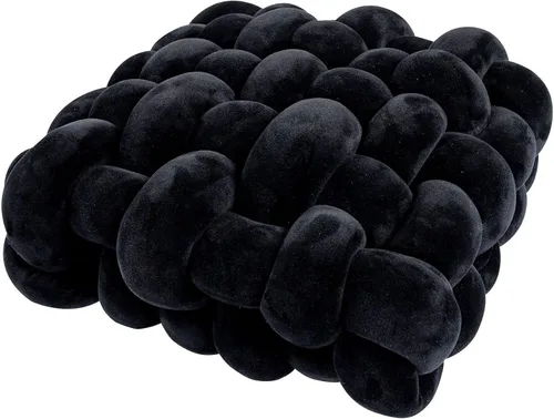 MOJUN Cojín de felpa para decoración del hogar, cojín cuadrado hecho a mano para habitación de niños, sofá, dormitorio, sala de estar, oficina, Negro