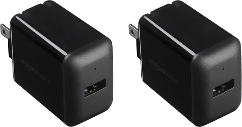Amazon Basics Cargador de pared USB-A de 12W con un puerto (2,4A) para teléfonos (iPhone 15/14/13/12/11/X, Samsung y más), paquete de 2, negro