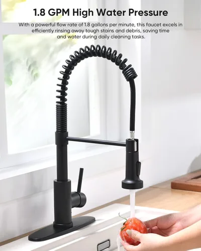 Miniatura 2 de Grifo de cocina negro con rociador extraíble de acero inoxidable de una sola manija, grifos de fregadero de resorte de 1 agujero o 3 agujeros