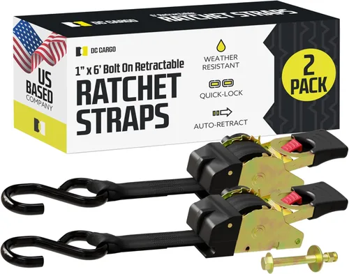 DC Cargo Mall Correas de trinquete retráctiles automáticas atornilladas – (paquete de 2) 1 pulgada x 6 pies – 600 libras de resistencia a la rotura