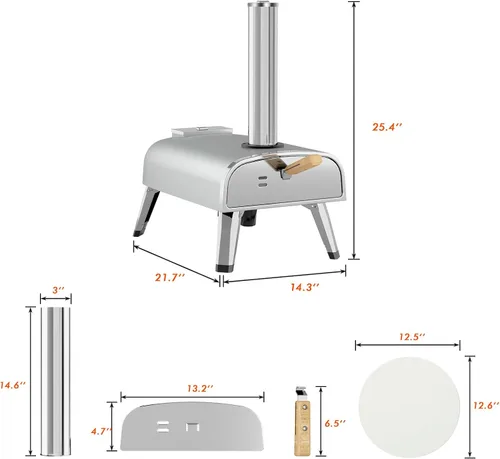 Miniatura 2 de aidpiza Horno de pizza para exteriores de 12" con pellet de madera y piedra para pizza giratoria portátil, a leña, con termómetro incorporado, Gris