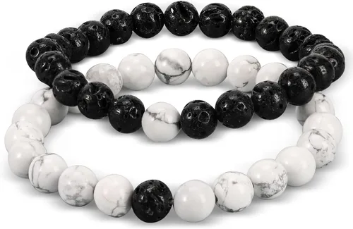 XYZBSTAR 2Pcs Beaded Stretch Bracelets 8mm Round Gemstone Healing Crystal Stone Bracelet Gift for Women Man Couple Reiki Jewelry