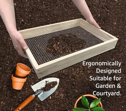Miniatura 5 de Tamiz de tierra, tamiz de suciedad para jardinería, tamiz de compost, tamiz de jardín, tamiz de madera ligera para rocas, tamiz de tamiz de pantalla