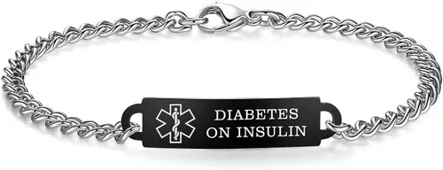 Miniatura 66 de Pulseras de identificación de alerta médica de 6.5 "-8.5" para mujeres, pulseras de emergencia médica de acero inoxidable, grabado gratuito