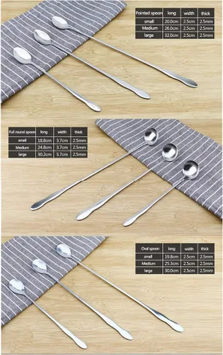 Miniatura 4 de SellerWay Cuchara de mango largo, cucharadita de acero inoxidable helado de 10 pulgadas para mezclar, té, batido, café, 3 formas diferentes