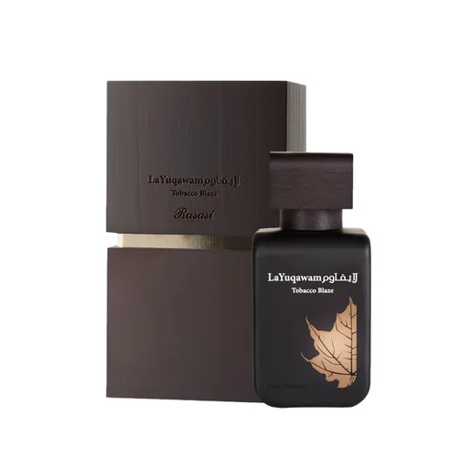 Rasasi La Yuqawam Tobacco Blaze Eau de Parfum para hombre | 2.5 fl oz EDP | Irresistible Pour Homme Spray | Masculine Oudh Woody Patchouli Leather |