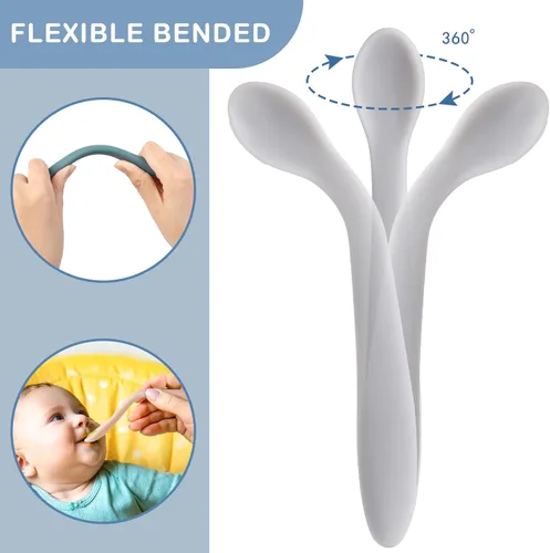 Miniatura 5 de TmepCheck - Cucharas de silicona que cambian de color de temperatura, cucharas de alimentación para bebés de primera etapa, utensilios para bebés