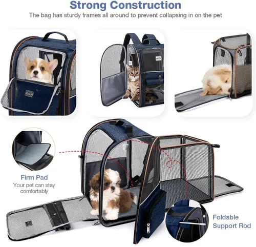 Miniatura 3 de Mochila Grande Transportadora para Gatos Expandible Mochila Transportadora de Mascotas para Perros Pequeños Gatos Medianos Soporta Hasta 18 Libras