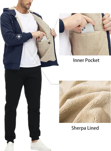 Miniatura 5 de MAGCOMSEN Chaqueta de forro polar con capucha para hombre, con cremallera completa, cálida, mullida, resistente al viento, abrigos de invierno